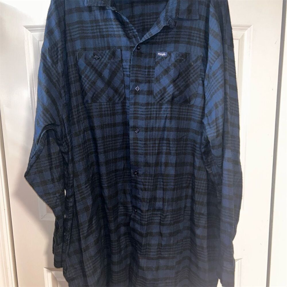 Wrangler Men's 5XLT Blue Plaid Flannel Long Sleeve Shirt